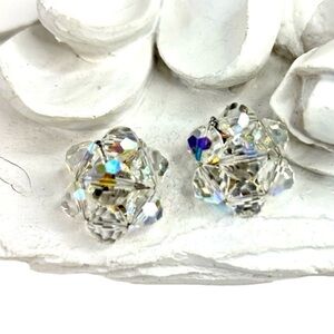 Aurora Borealis Cluster Clip On Earrings